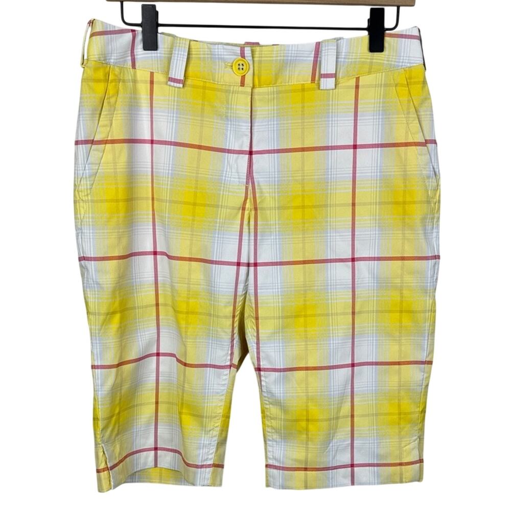 NIKE GOLF Bermuda Shorts Women's Size 6 Tour Performance Dri-Fit Yellow Plaid
